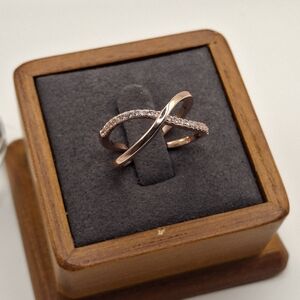 Rose Gold Crossover Open Back CZ Ring